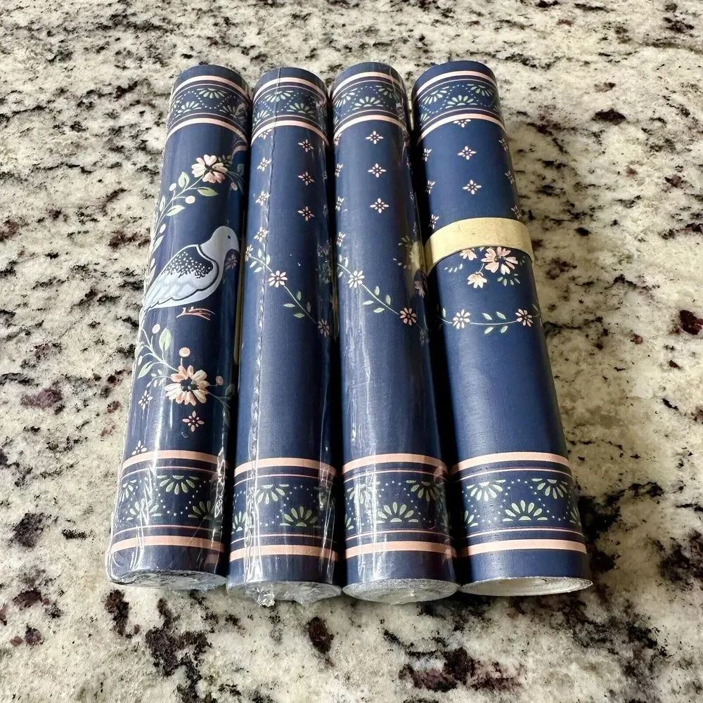Vintage Style Blue Pink Bird Floral Wall Paper Border Set Of 4 New 20 Yards